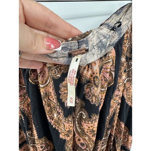 Free People Peach Orange paisley front slit skirt Size XL - Picture 4 of 6